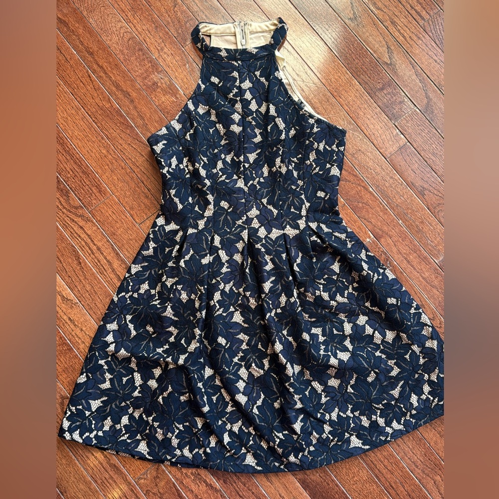 Altar'd State Navy  and Tan Lace Dress